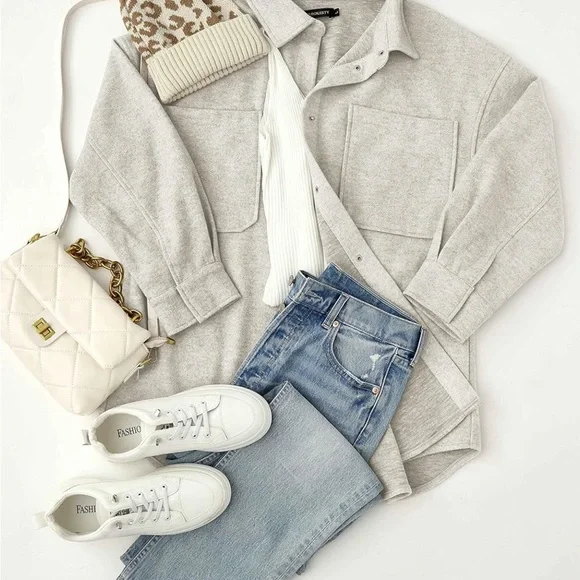 MEROKEETY  2024 Fall Oversized Long Sleeve Shacket Jacket Button Down Wool blend - Picture 3 of 5